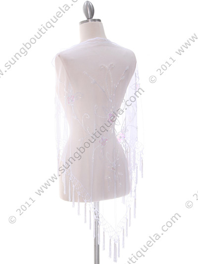 2288 White Lace Beaded Shawl - White, Back View Medium