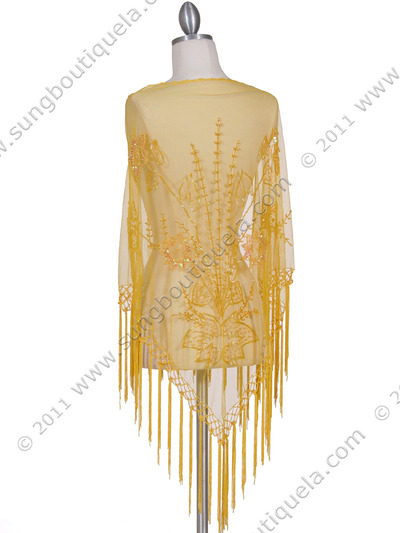 2288 Yellow Lace Beaded Shawl - Yellow, Back View Medium