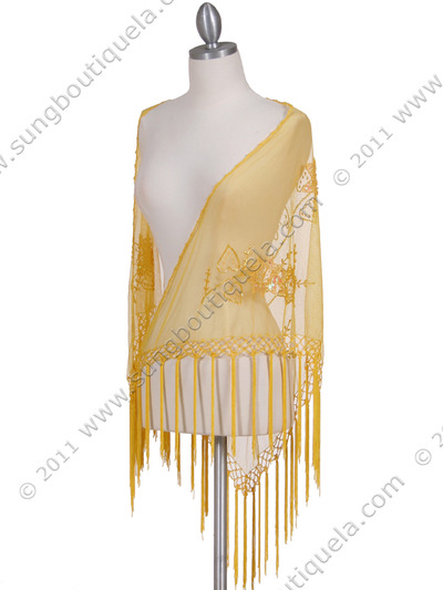 2288 Yellow Lace Beaded Shawl - Yellow, Front View Medium