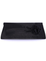 22985 Black Satin Rosette Evening Bag - Black, Front View Thumbnail