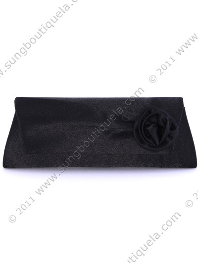 22985 Black Satin Rosette Evening Bag - Black, Front View Medium