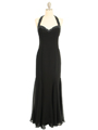 23100 Black Beaded Halter Evening Dress - Black, Front View Thumbnail
