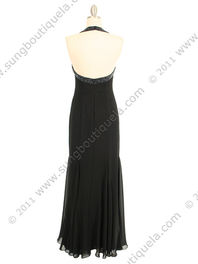 23100 Black Beaded Halter Evening Dress - Black, Back View Medium