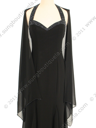 23100 Black Beaded Halter Evening Dress - Black, Alt View Medium
