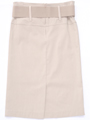 2332 Beige Mid Length Pencil Skirt with Belt - Beige, Back View Thumbnail