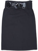 2332 Black Mid Length Pencil Skirt with Belt, Black