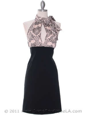 2392 Blush/Black Tie Neck Party Dress, Blush Black