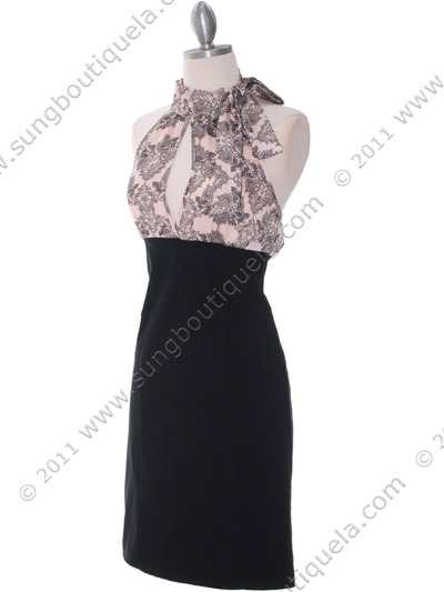 2392 Blush/Black Tie Neck Party Dress - Blush Black, Alt View Medium