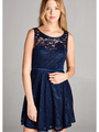 25-1004 Lace Overlay Cocktail Dress - Navy, Back View Thumbnail
