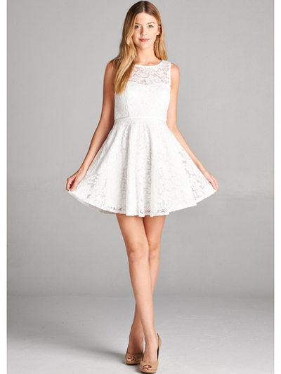 25-1004 Lace Overlay Cocktail Dress - Off White, Front View Medium