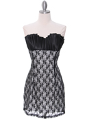 2581 Black Satin Top Lace Party Dress, Black