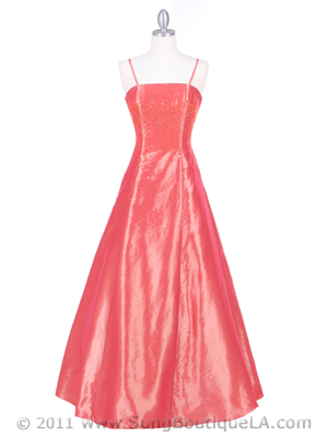 2606 Coral Beaded Evening Gown, Coral