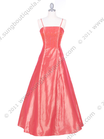 2606 Coral Beaded Evening Gown - Coral, Front View Medium