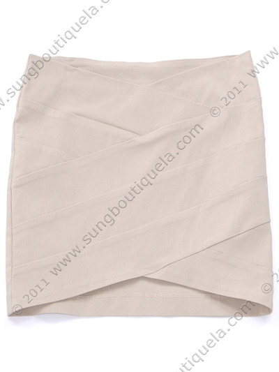2769 Beige Mini Skirt - Beige, Front View Medium