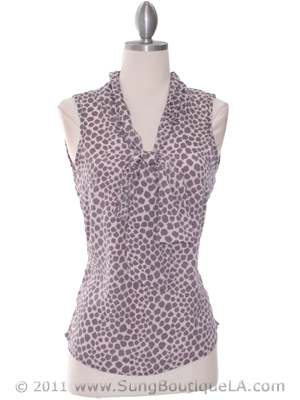 2776 Grey/Blush Tie Neck Chiffon Top, Grey Blush