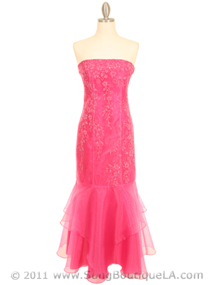 2811 Fuschia Crystal Organza Long Dress, Fuschia