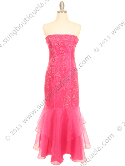 2811 Fuschia Crystal Organza Long Dress - Fuschia, Front View Medium