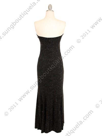 2815 Glittered Black Dress with Rhinestone Pin - Black, Back View Medium
