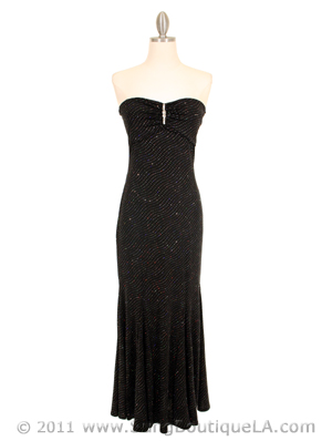 2815 Glittered Black Dress with Rhinestone Pin, Black