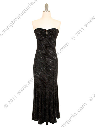 2815 Glittered Black Dress with Rhinestone Pin - Black, Front View Medium