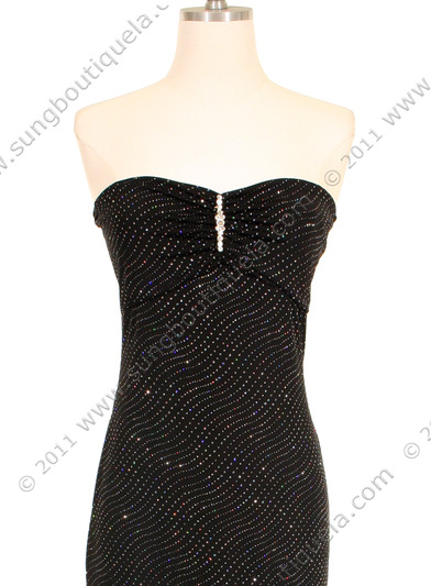 2815 Glittered Black Dress with Rhinestone Pin - Black, Alt View Medium
