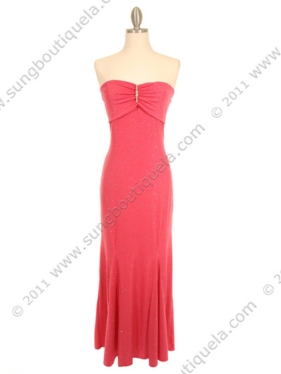 2815 Glittered Hot Pink Dress with Rhinestone Pin - Hot Pink, Front View Medium