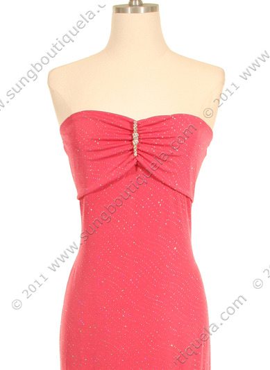 2815 Glittered Hot Pink Dress with Rhinestone Pin - Hot Pink, Alt View Medium