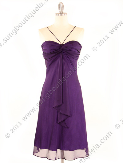 2832 Purple Chiffon Cocktail Dress - Purple, Front View Medium