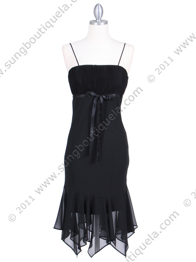 2834 Black Chiffon Cocktail Dress - Black, Front View Medium