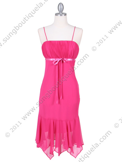2834 Fuschia Chiffon Cocktail Dress - Fuschia, Front View Medium