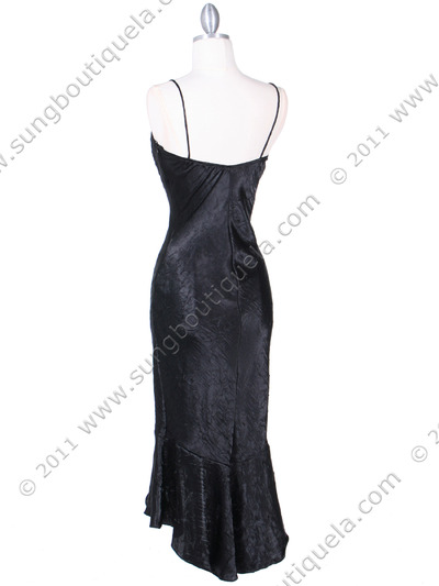 2843 Black Crinkled Charmeuse Cocktail Dress - Black, Back View Medium