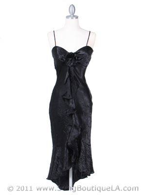 2843 Black Crinkled Charmeuse Cocktail Dress, Black
