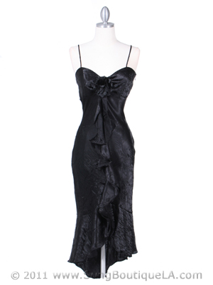 2843 Black Crinkled Charmeuse Cocktail Dress, Black