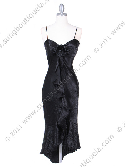 2843 Black Crinkled Charmeuse Cocktail Dress - Black, Front View Medium
