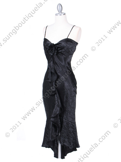2843 Black Crinkled Charmeuse Cocktail Dress - Black, Alt View Medium