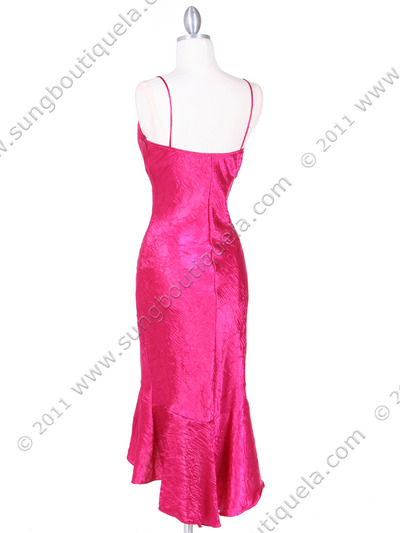 2843 Fuschia Crinkled Charmeuse Cocktail Dress - Fuschia, Back View Medium