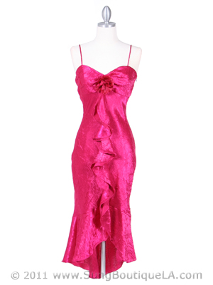 2843 Fuschia Crinkled Charmeuse Cocktail Dress, Fuschia