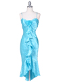 2843 Turquoise Crinkled Charmeuse Cocktail Dress - Turquoise, Front View Thumbnail
