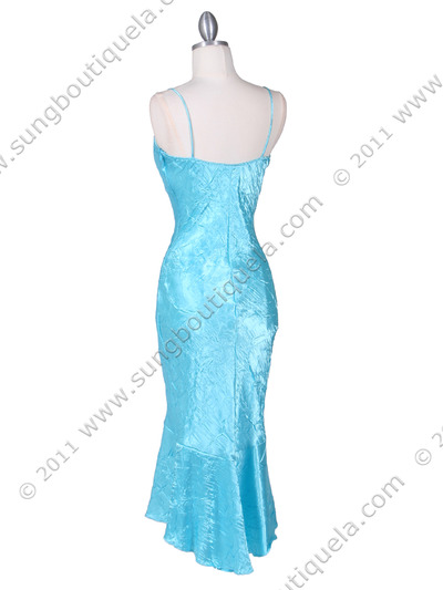 2843 Turquoise Crinkled Charmeuse Cocktail Dress - Turquoise, Back View Medium