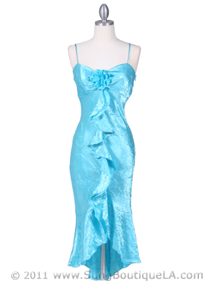 2843 Turquoise Crinkled Charmeuse Cocktail Dress, Turquoise
