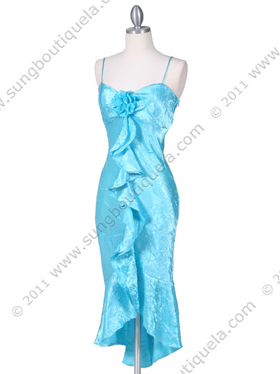 2843 Turquoise Crinkled Charmeuse Cocktail Dress - Turquoise, Alt View Medium
