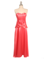 2847 Coral Strapless Satin Evening Gown - Coral, Front View Thumbnail