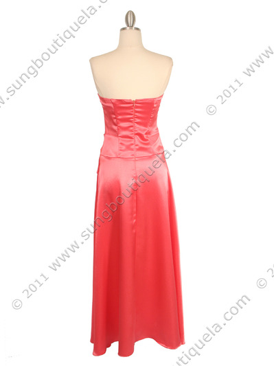 2847 Coral Strapless Satin Evening Gown - Coral, Back View Medium