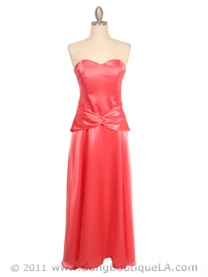 2847 Coral Strapless Satin Evening Gown, Coral
