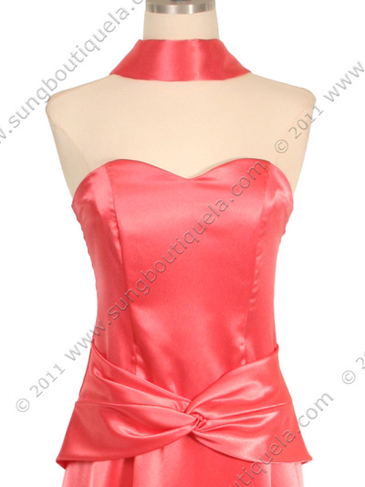 2847 Coral Strapless Satin Evening Gown - Coral, Alt View Medium