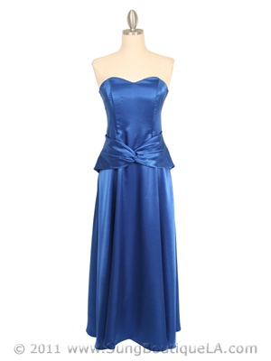 2847 Royal Blue Strapless Satin Evening Gown, Royal Blue