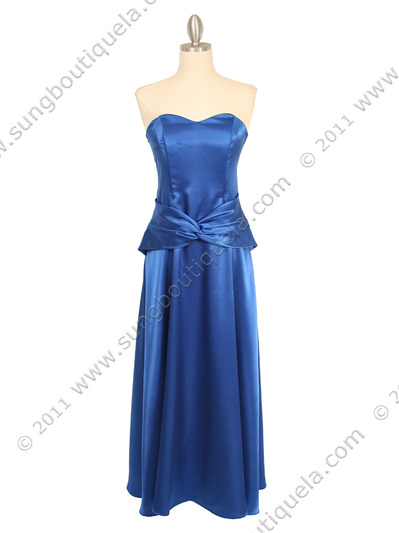 2847 Royal Blue Strapless Satin Evening Gown - Royal Blue, Front View Medium