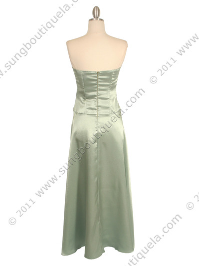 2847 Sage Strapless Satin Evening Gown - Sage, Back View Medium