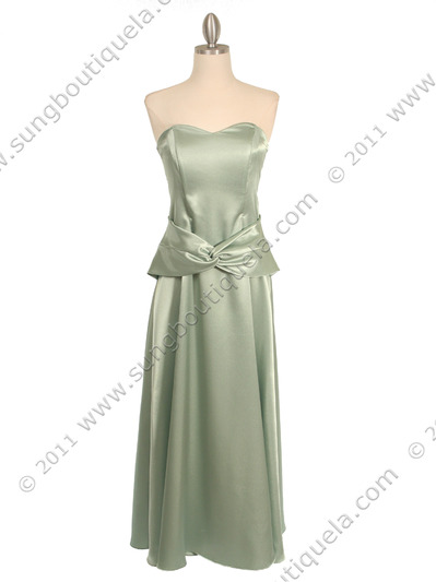 2847 Sage Strapless Satin Evening Gown - Sage, Front View Medium