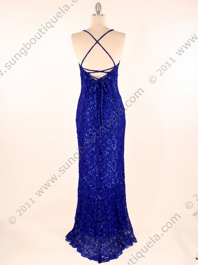 2861 Blue Spandex Evening Dress - Blue, Back View Medium